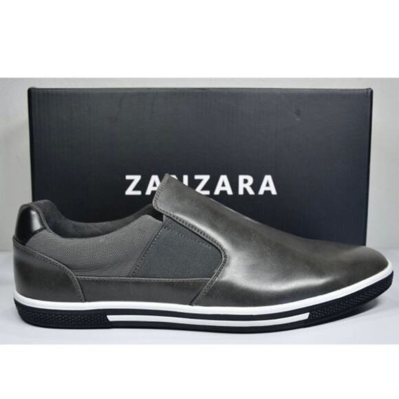 Zanzara Gray Men Lucky Slip-On Sneaker Size 11.5 Soft Leather Padded Insole New - Picture 1 of 16